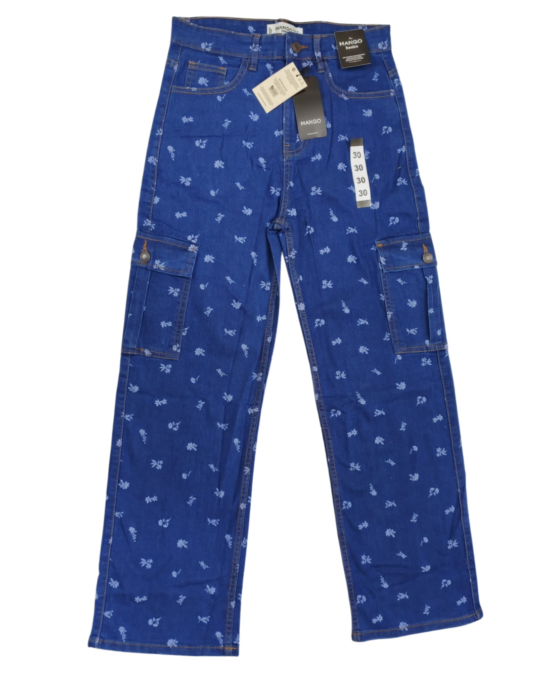 Mango Women’s Blue Floral Print Cargo Jeans3 Mango Women’s Blue Floral Print Cargo Jeans - Image 1