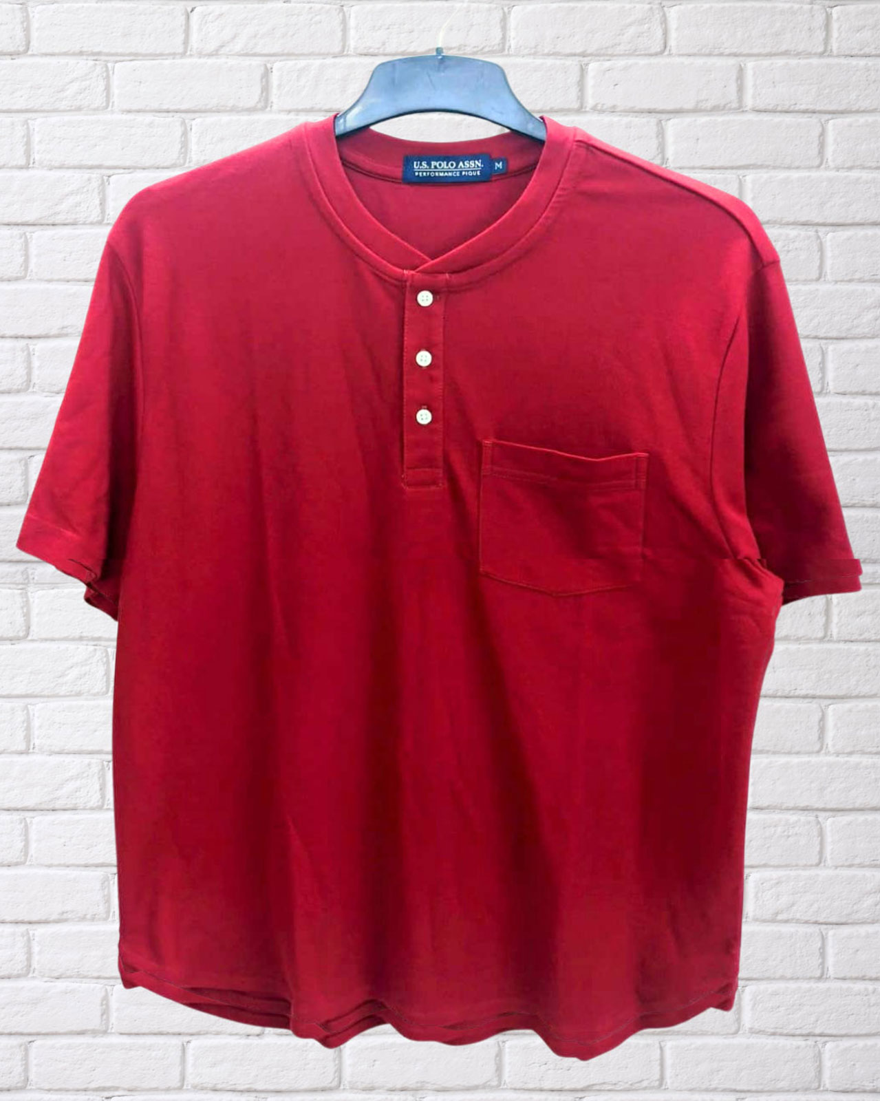 U.S.-Polo-Assn.-Women’s-Red-Henley-T-Shirt U.S. Polo Assn. Women’s Red Henley T-Shirt - Image 1